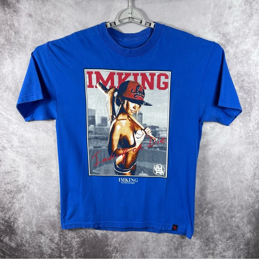 Imking Mens Large Blue Graphic Baseball I’m King Or Die We The Leaders Shirt - Picture 1 of 9